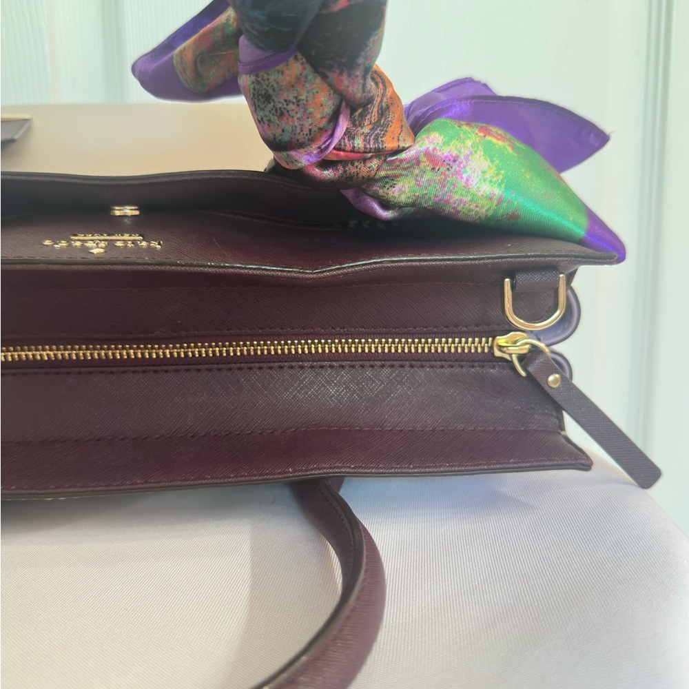 KATE SPADE ~ Two-Tone Cream, Dark Purple, and Lavender Satchel w/Colorful Scarf - Picture 12 of 14